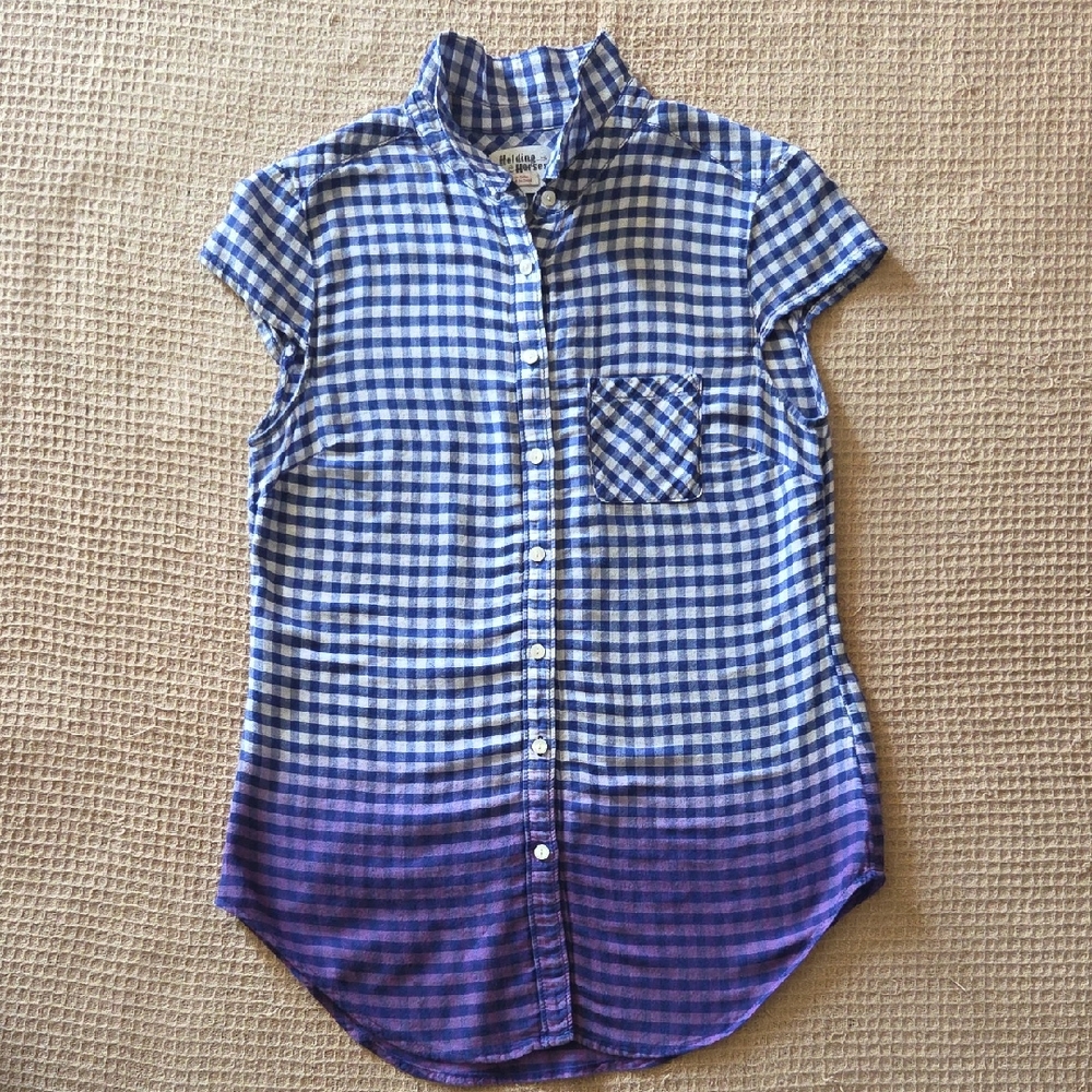 HOLDING HORSES WOMENS PURPLE/ BLUE/WHITE BUTTON DOWN SHIRT